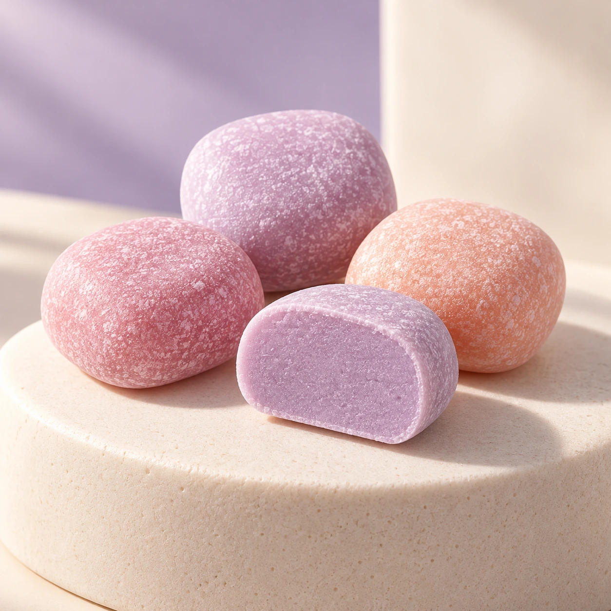 A uniform, solid chewy interior with a fine powder-film surface. Create a sensory signature for your brand.